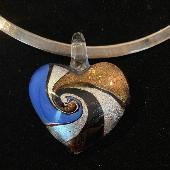 Artisan Swirl Glass Heart Pendant in Blue and Gold - Picture 2 of 5